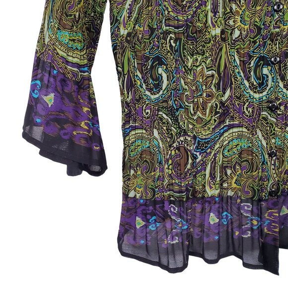 Avenue Sz 18 20 Shirt Pleated Artsy Flourish Flare Sleeves Paisley BoHo Feminine - Picture 5 of 7